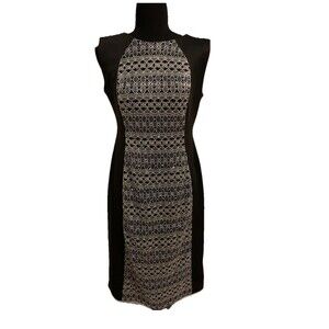 R&M Richards Womens Size 6 Dress Sleeveless Black Silver Stretch Slimming